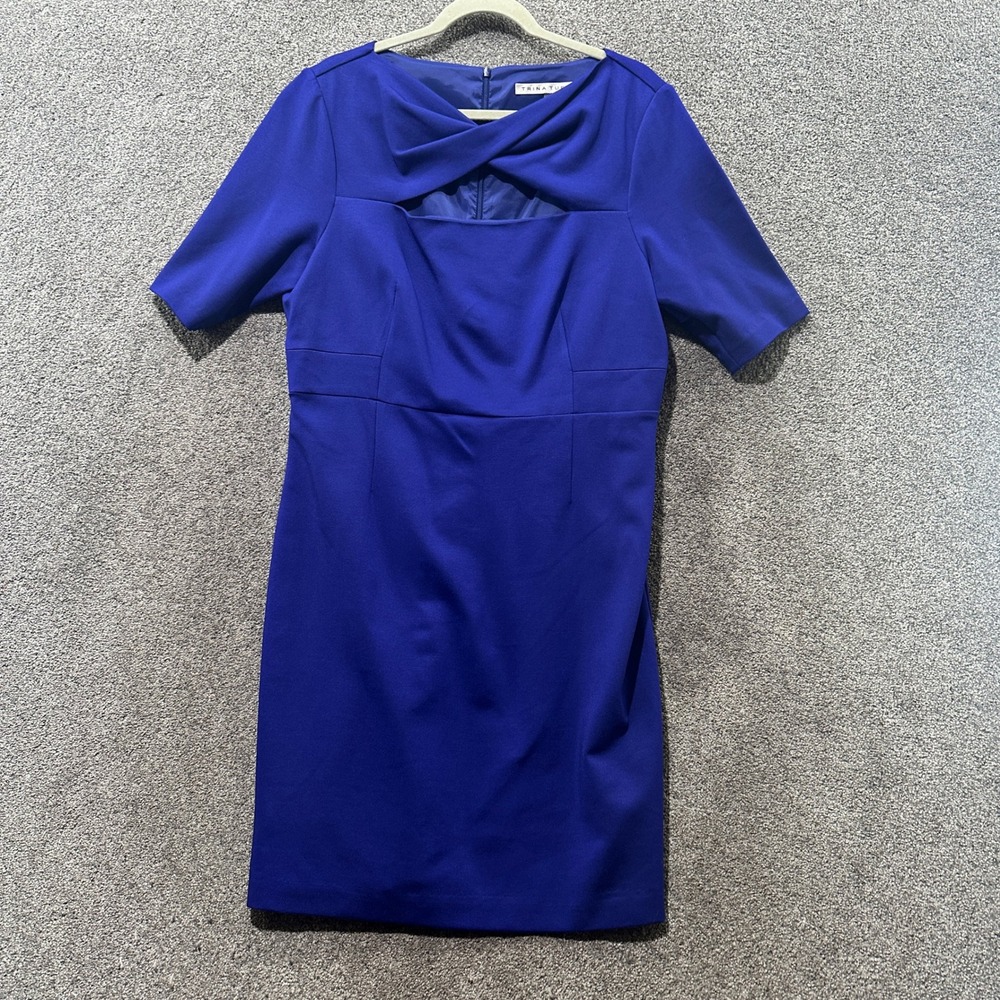 Trina Turk Romanova Sheath Dress Women 14 Q Blue Career Cutout Neckline‎
